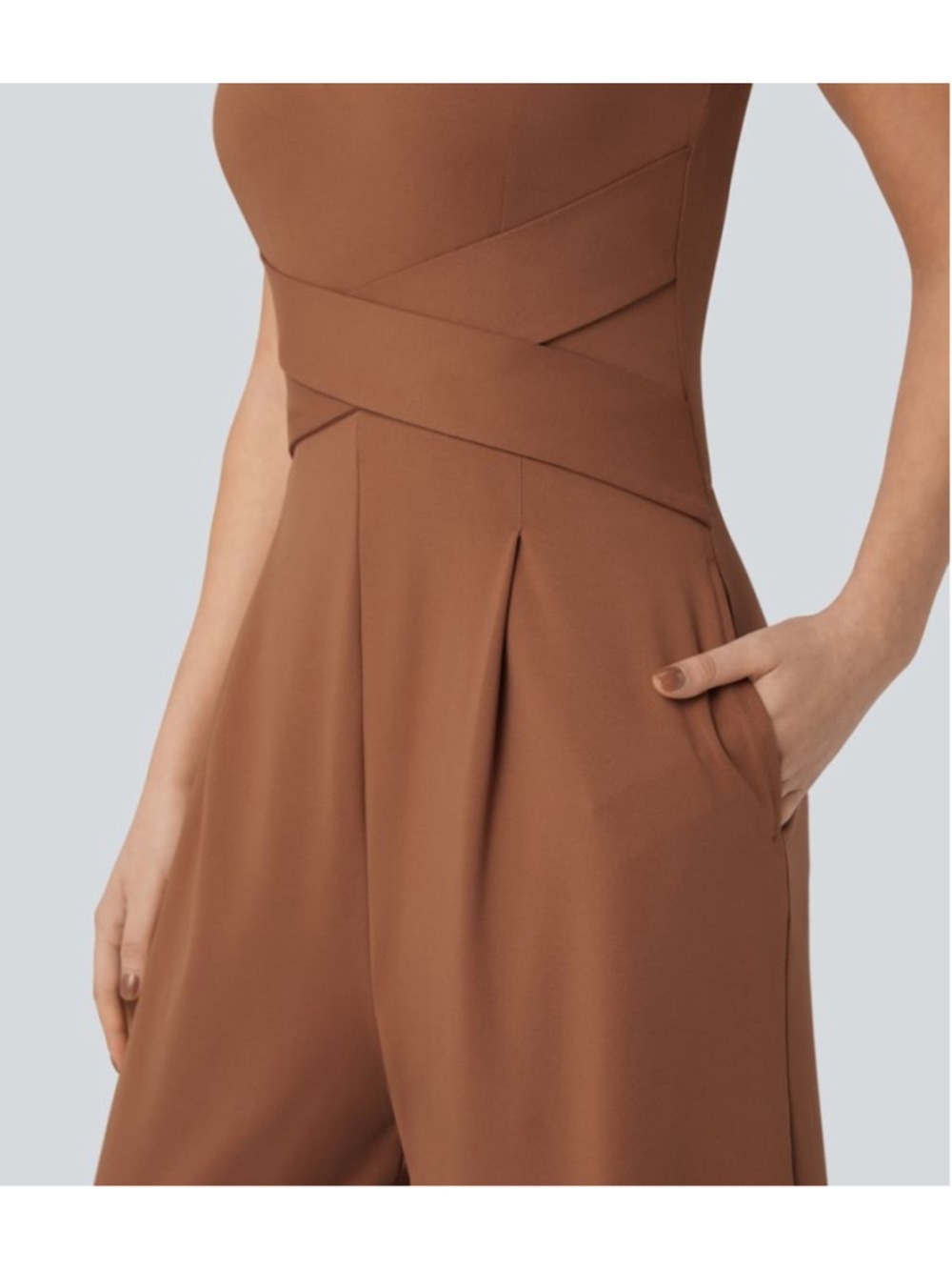 Halara U-Back Sleeveless Wide Leg Casual Jumpsuit Size L Regular Terracotta NWOT - Picture 11 of 13